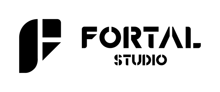 Fortal Studio logo, horizontal, stencil, black