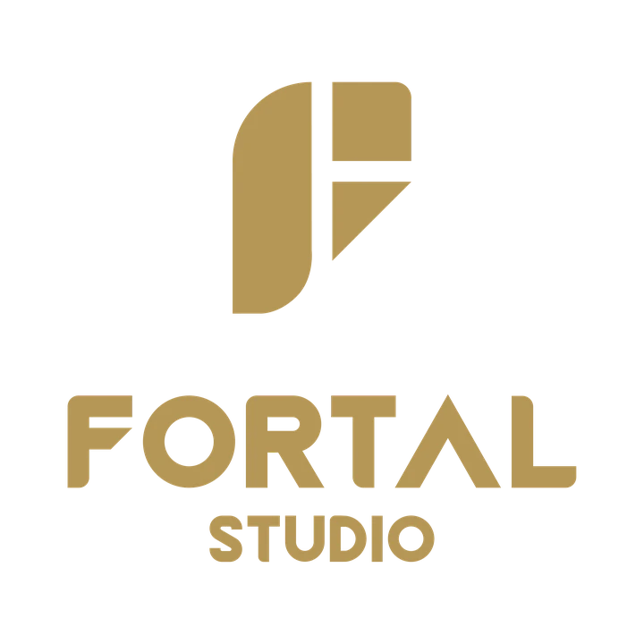 Fortal Studio logo, stacked, gold