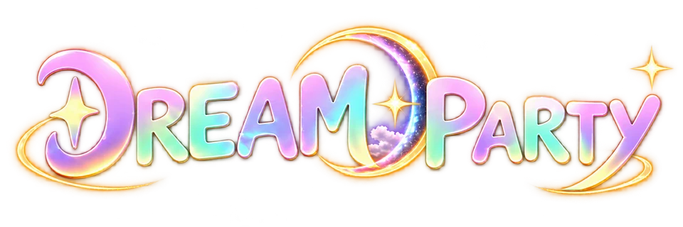 Dream Party logo, full colour, on dark