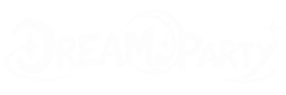 Dream Party logo, white, on dark